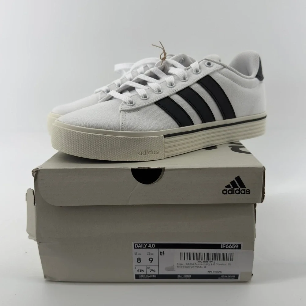 Adidas Daily 4.0 Sneakers Lace Up Skateboarding White‎ Black Men 8/Women 9 NWB